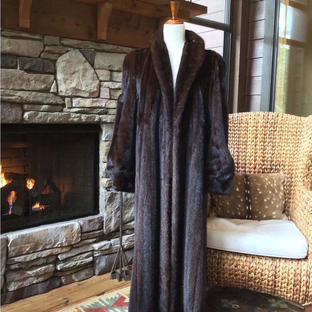 Natural female full length mahogany mink coat
